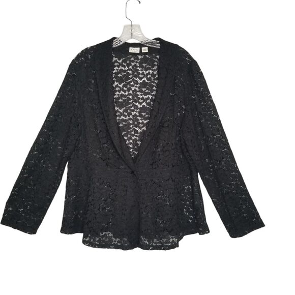 Cato Women's Plus 22/24W Black Lace Peplum Blazer Jacket Whimsigoth Fairy Grunge - Picture 1 of 9